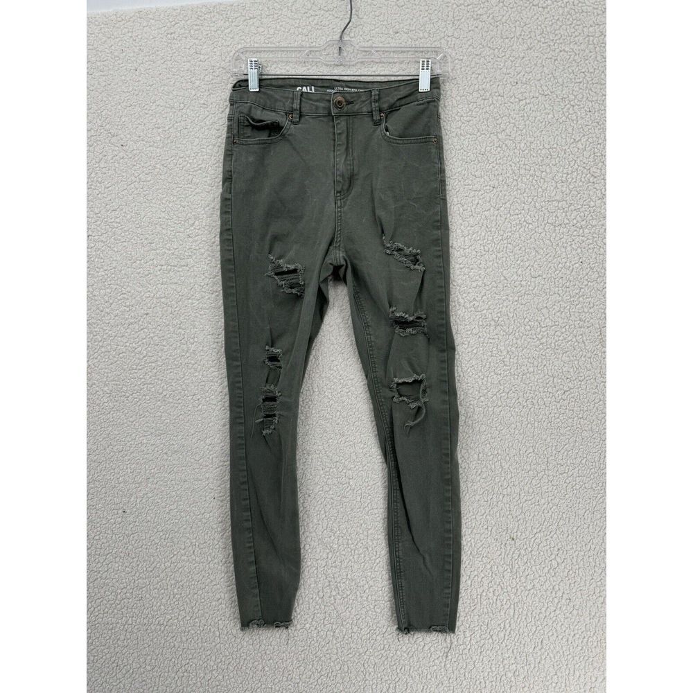 SWS‎ x Denim Co Cali Jeans Women Size 7 Green Ultra High Rise Skinny Raw Hem